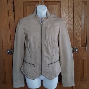 Danier cream leather full-zip pointed hem moto jacket